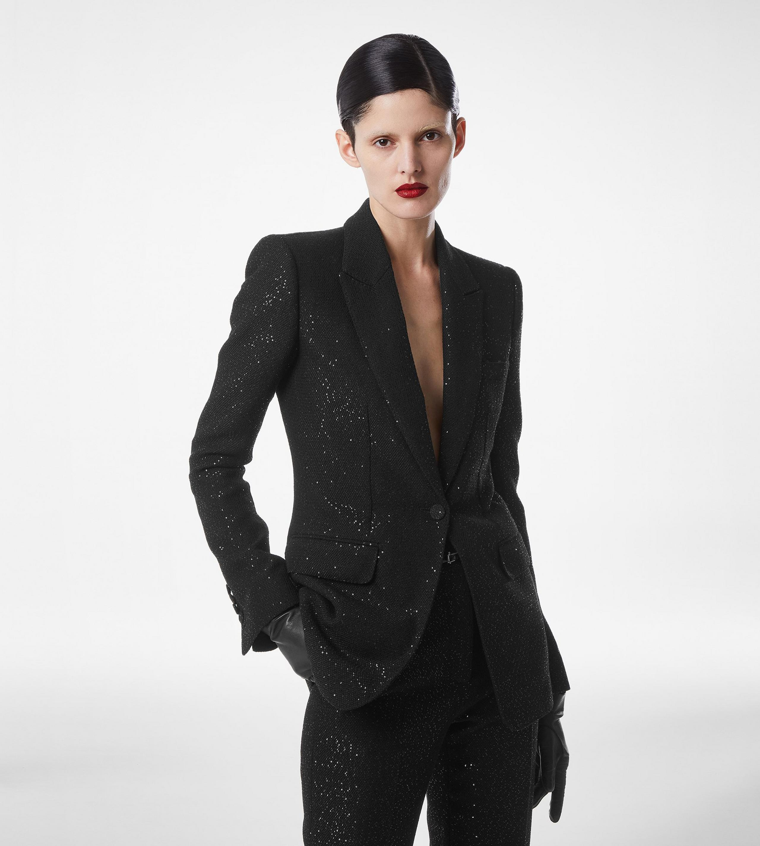 SEQUINED WOOL BLEND CREPE SINGLE BREASTED JACKET - 4