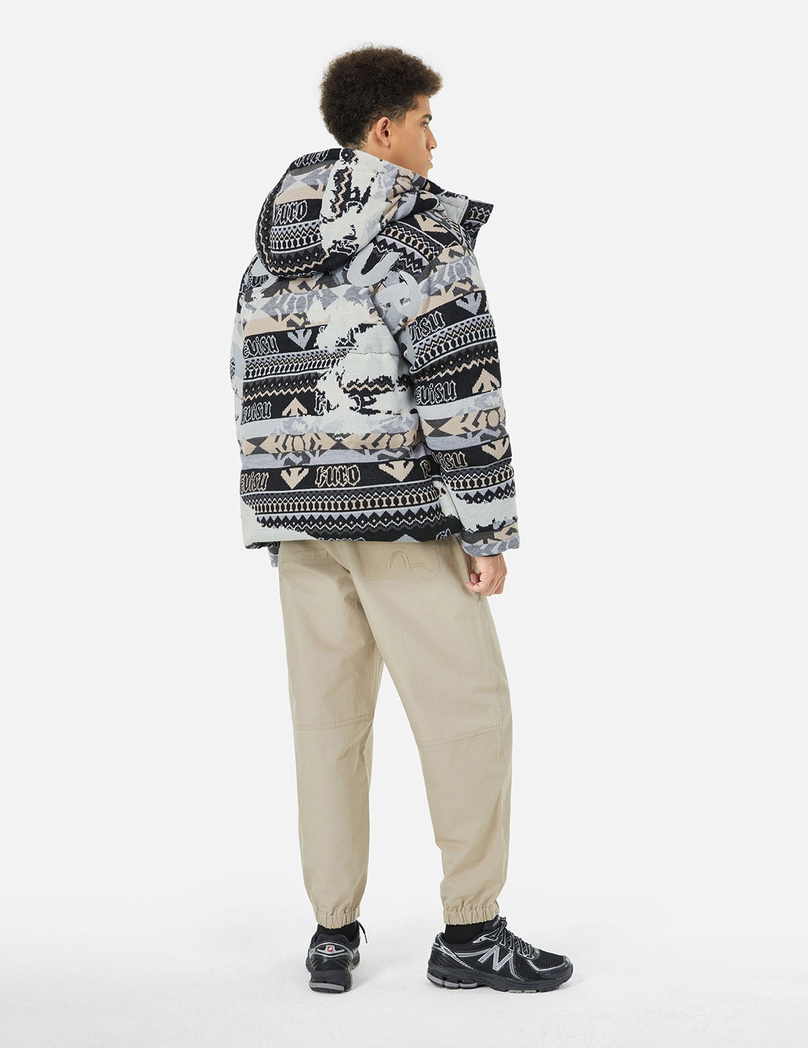 Allover Kamon Intarsia Oversized Down Jacket - 4