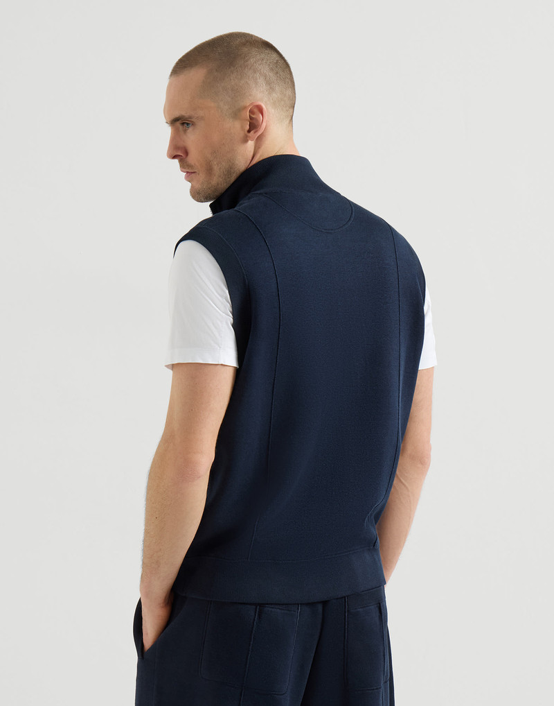 Cotton and silk French terry double knit vest with logo 3