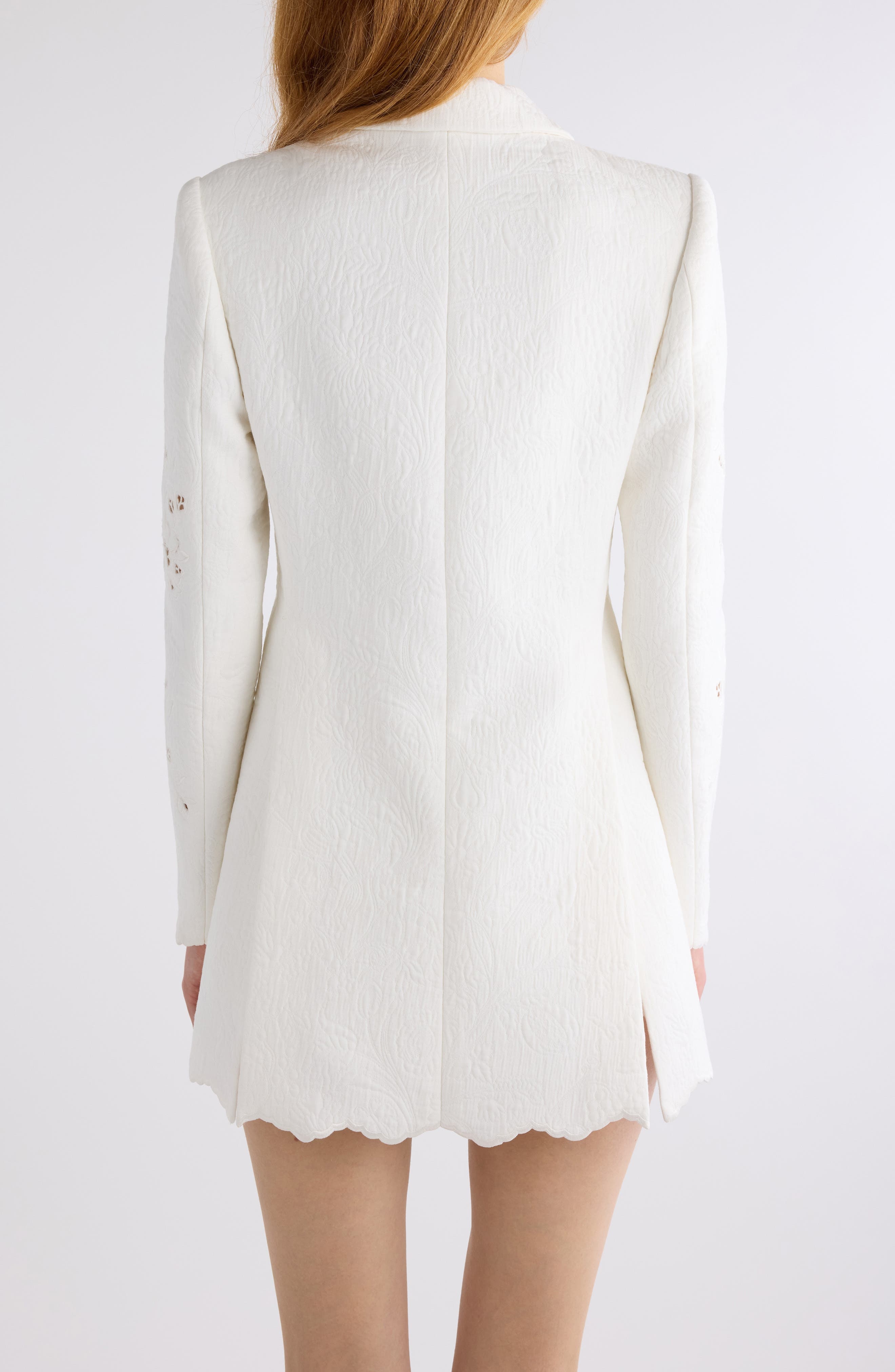 Chloé Eyelet Floral Jacquard Double Breasted Cotton Blend Jacket in Iconic Milk at Nordstrom - 3