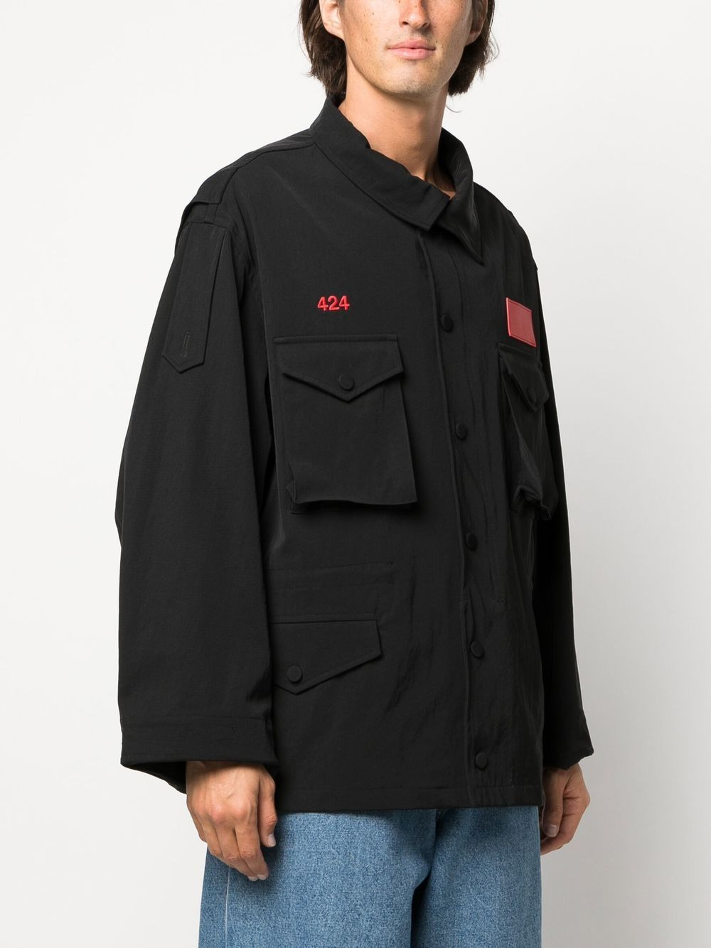 asymmetric logo-patch shirt jacket - 3