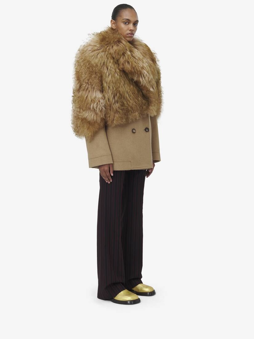 Shearling Stole Wool Peacoat - 4