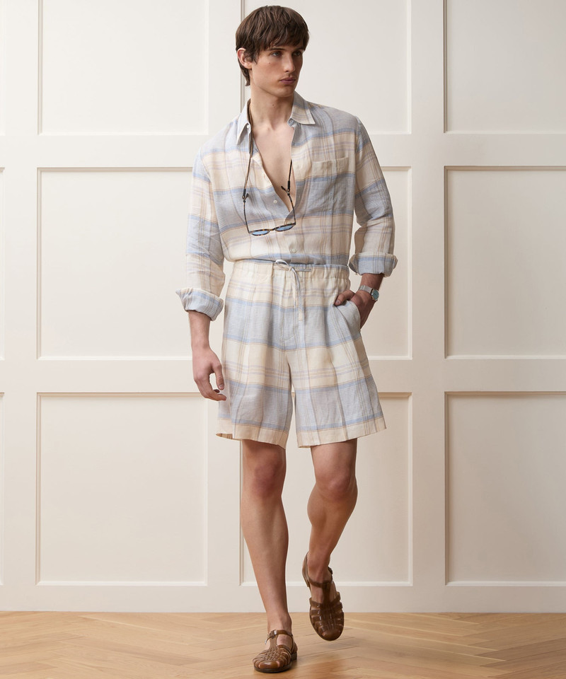 Italian Linen Plaid Big Shirt 4