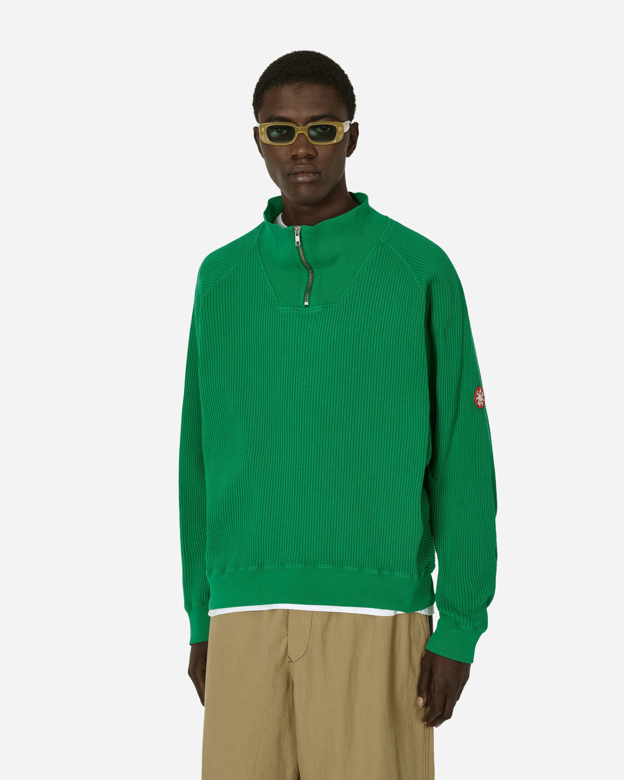 Overdye Wide Rib Cut Half Zip Sweatshirt Green - 1