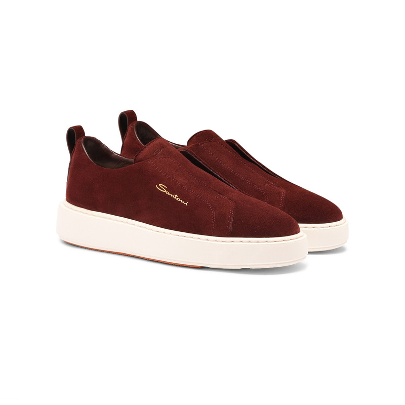 Santoni Women's burgundy suede slip-on sneaker outlook