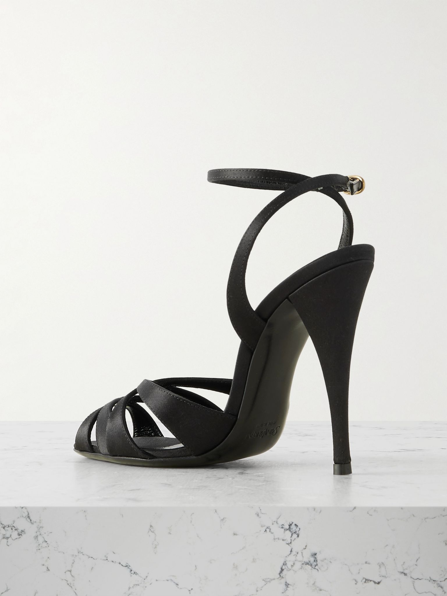 Chandelle leather-trimmed satin sandals Black - 3
