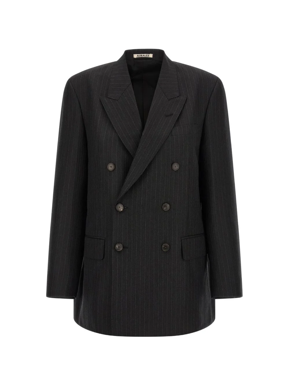 Pinstriped double-breasted long blazer - 1