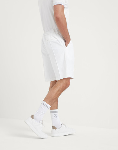 Brunello Cucinelli Chalk stripe nylon pleated Bermuda shorts with tabbed waistband and tennis badge outlook