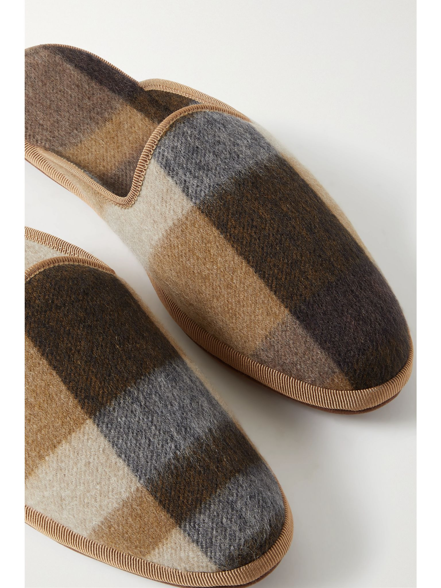 Open Venice checked cashmere slippers Beige - 4