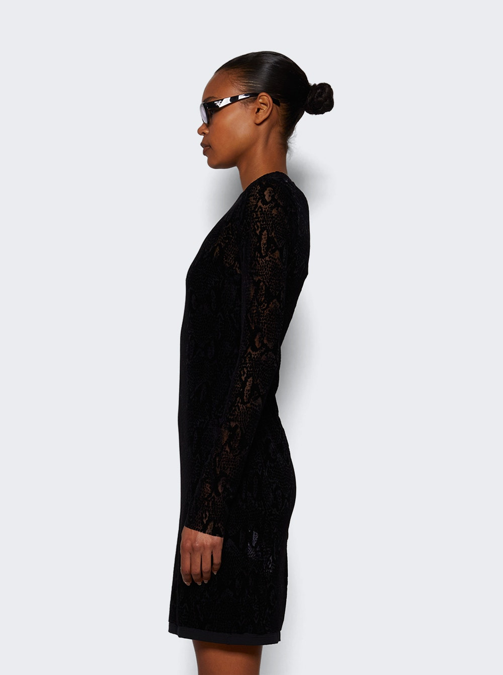 Long Sleeve Tulle Dress Black - 3