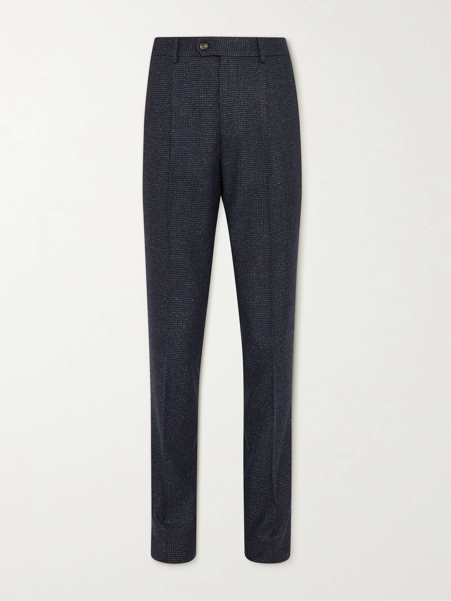 Pleated Houndstooth Virgin Wool and Silk-Blend Suit Trousers - 1