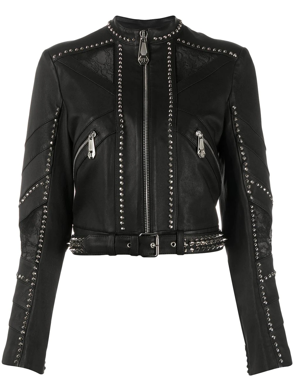 studded cropped biker jacket - 1