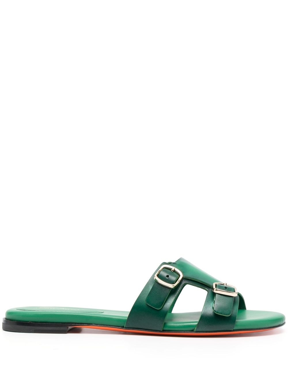 double-buckle leather slides - 1