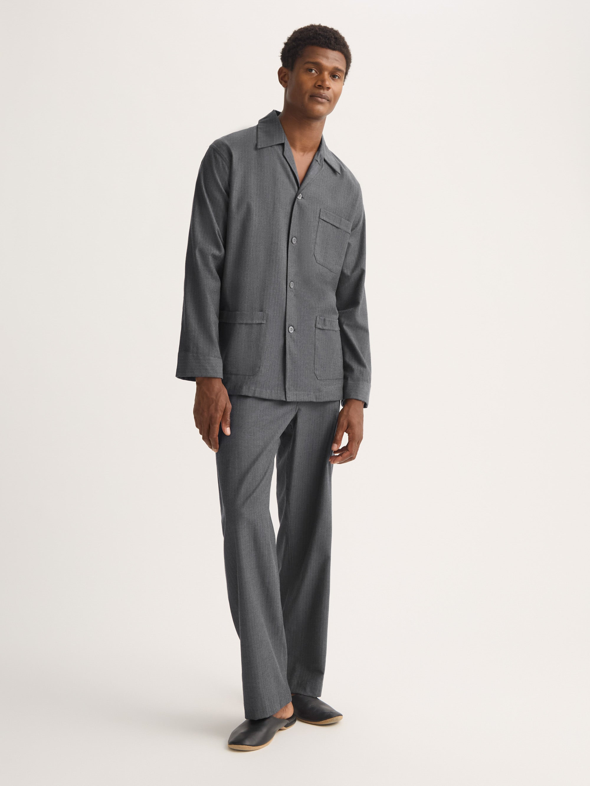 Men's Classic Fit Pajamas Balmoral Brushed Cotton Charcoal - 1