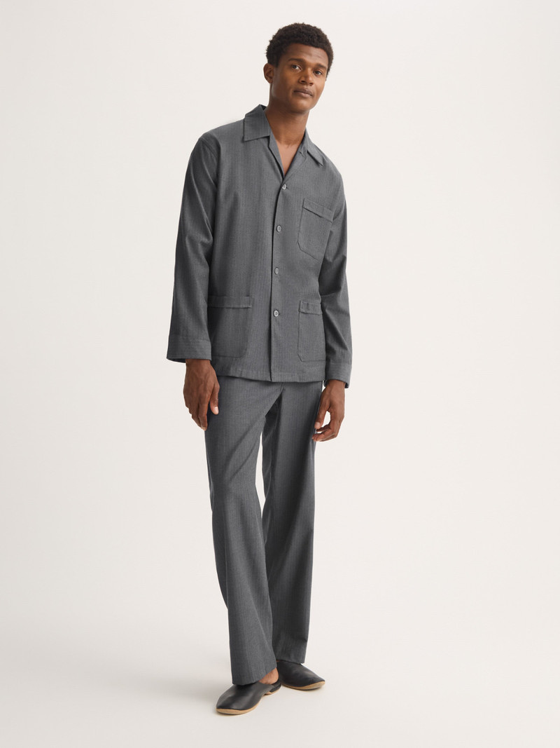 Men's Classic Fit Pajamas Balmoral Brushed Cotton Charcoal 1