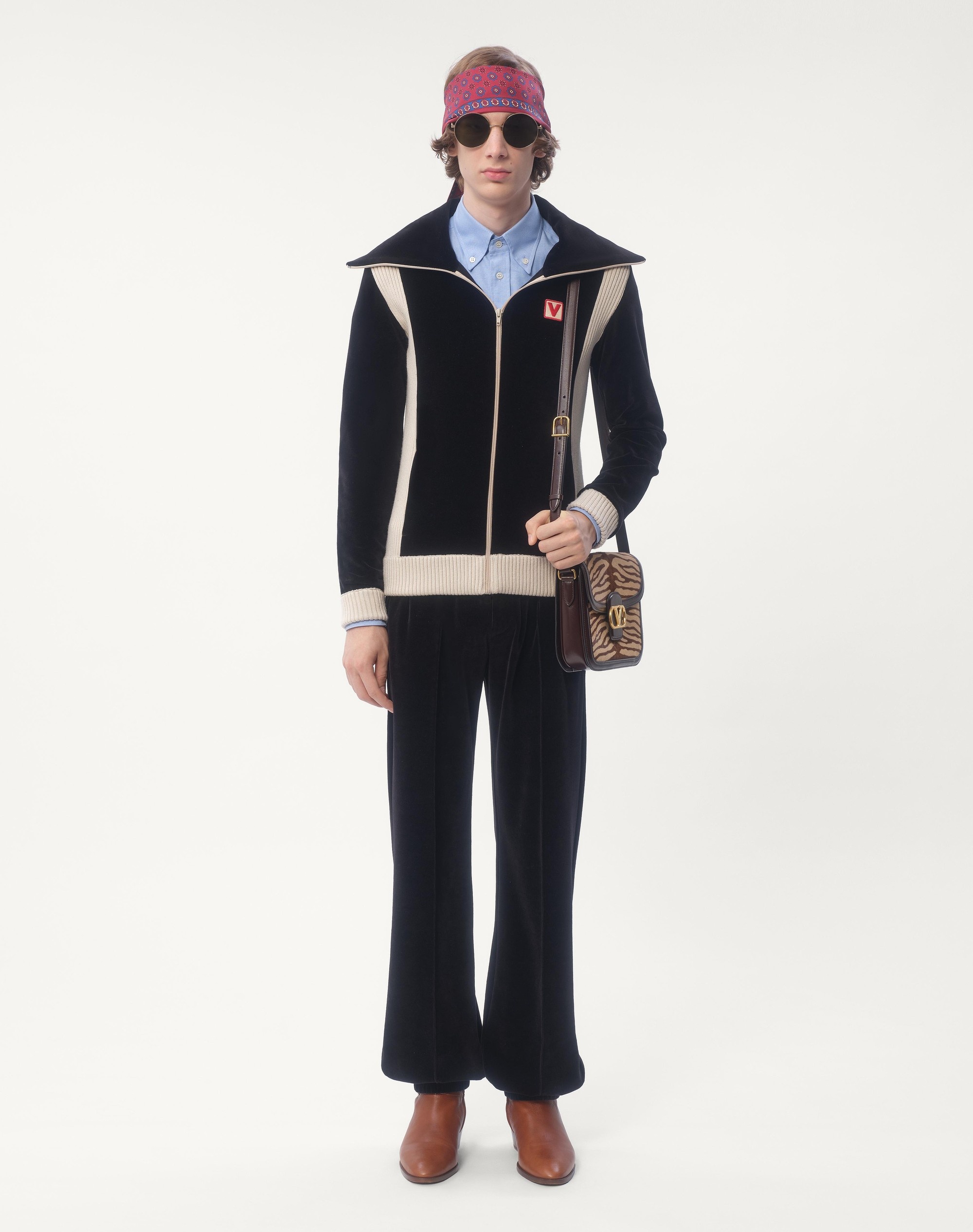 CHEZ VALENTINO TURTLENECK CHENILLE SWEATSHIRT WITH ZIPPER AND PATCH - 2