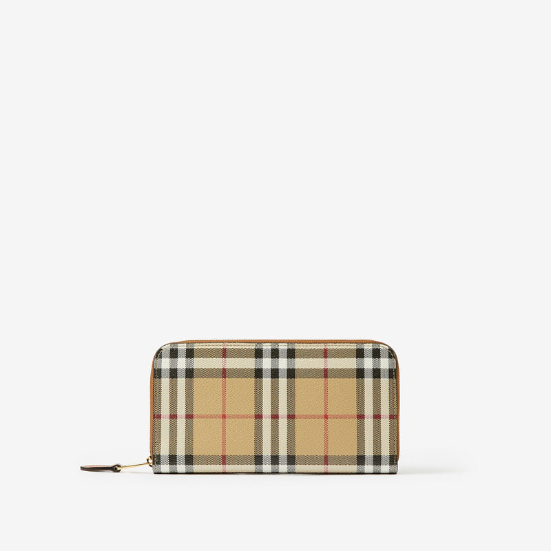Check and Leather Ziparound Wallet - 1