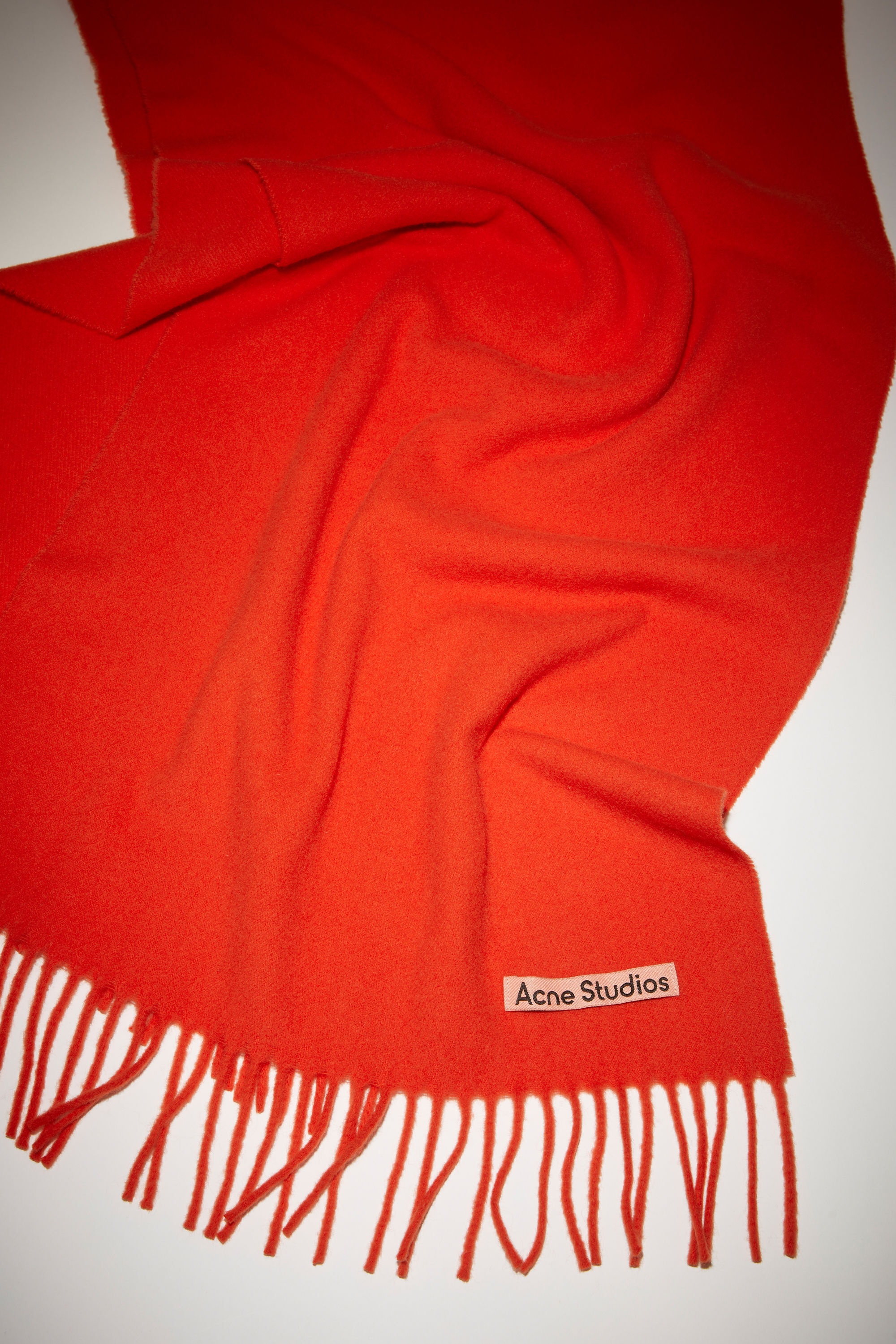 Fringe wool scarf – Narrow - Bright Red - 4