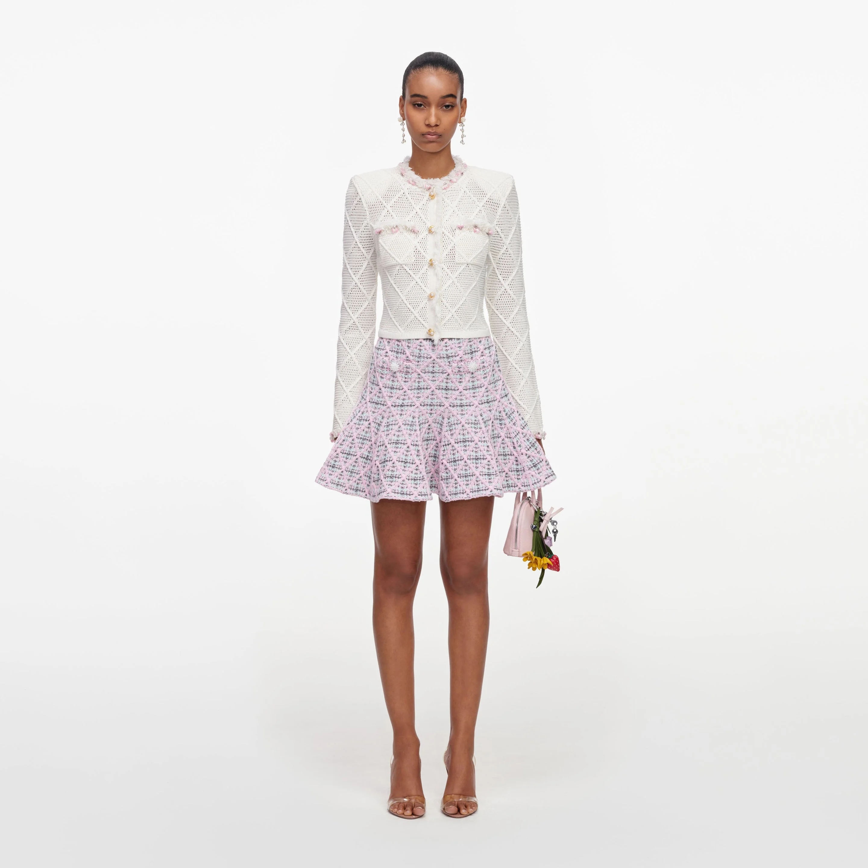 Pink Check Knit Mini Skirt - 1