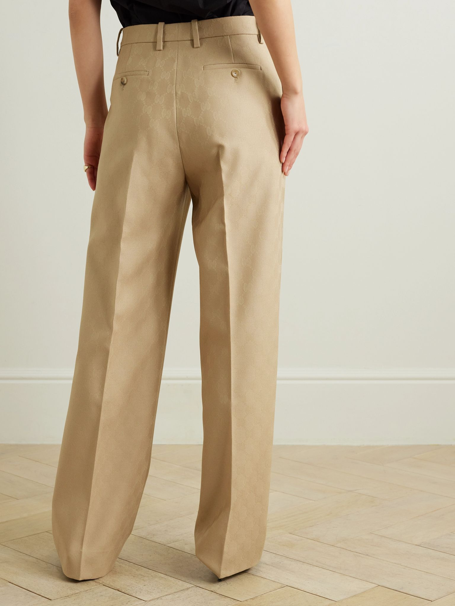 Pleated wool-jacquard pants Camel - 3