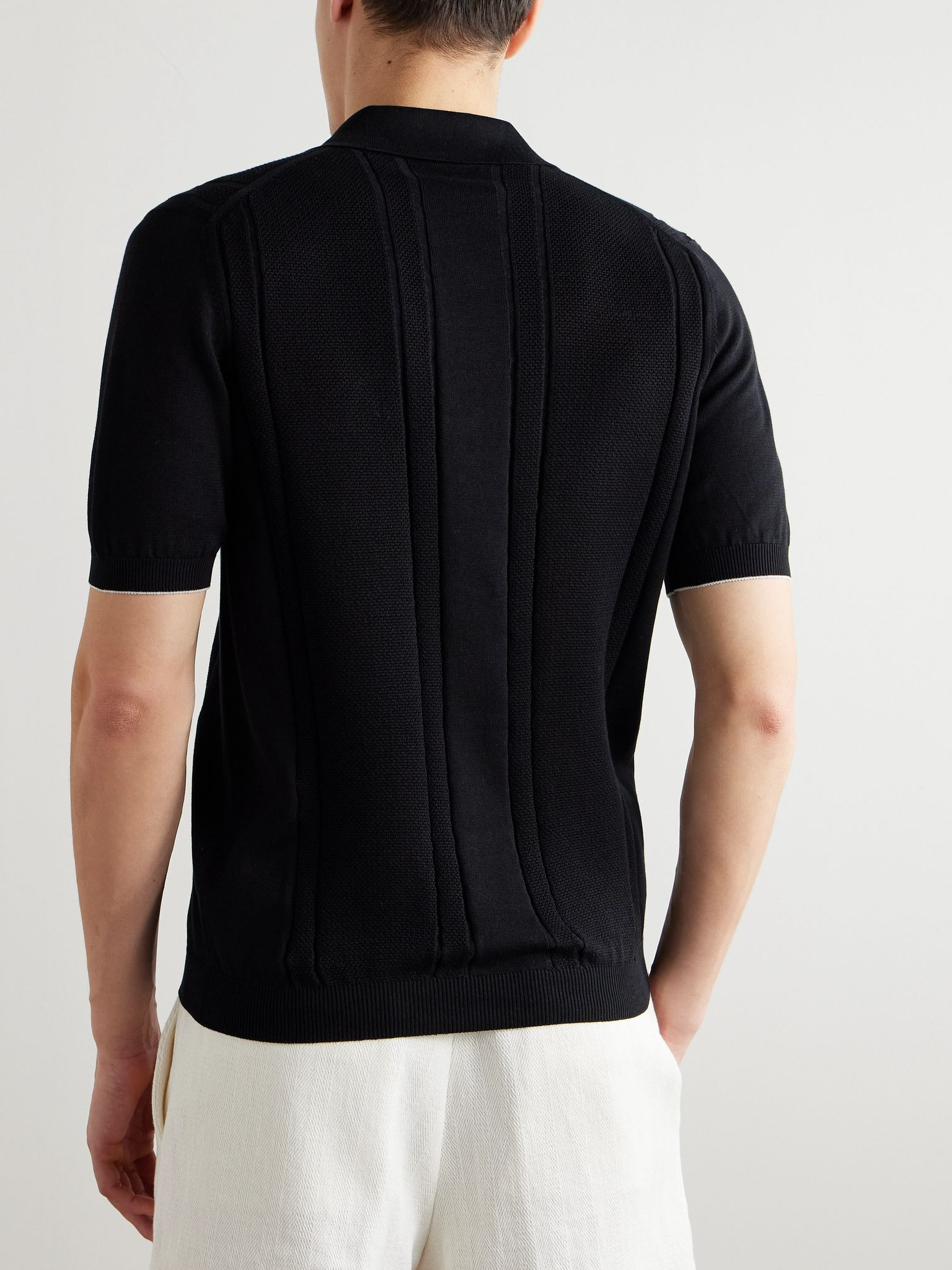 Honeycomb-Knit Cotton Polo Shirt Black - 3