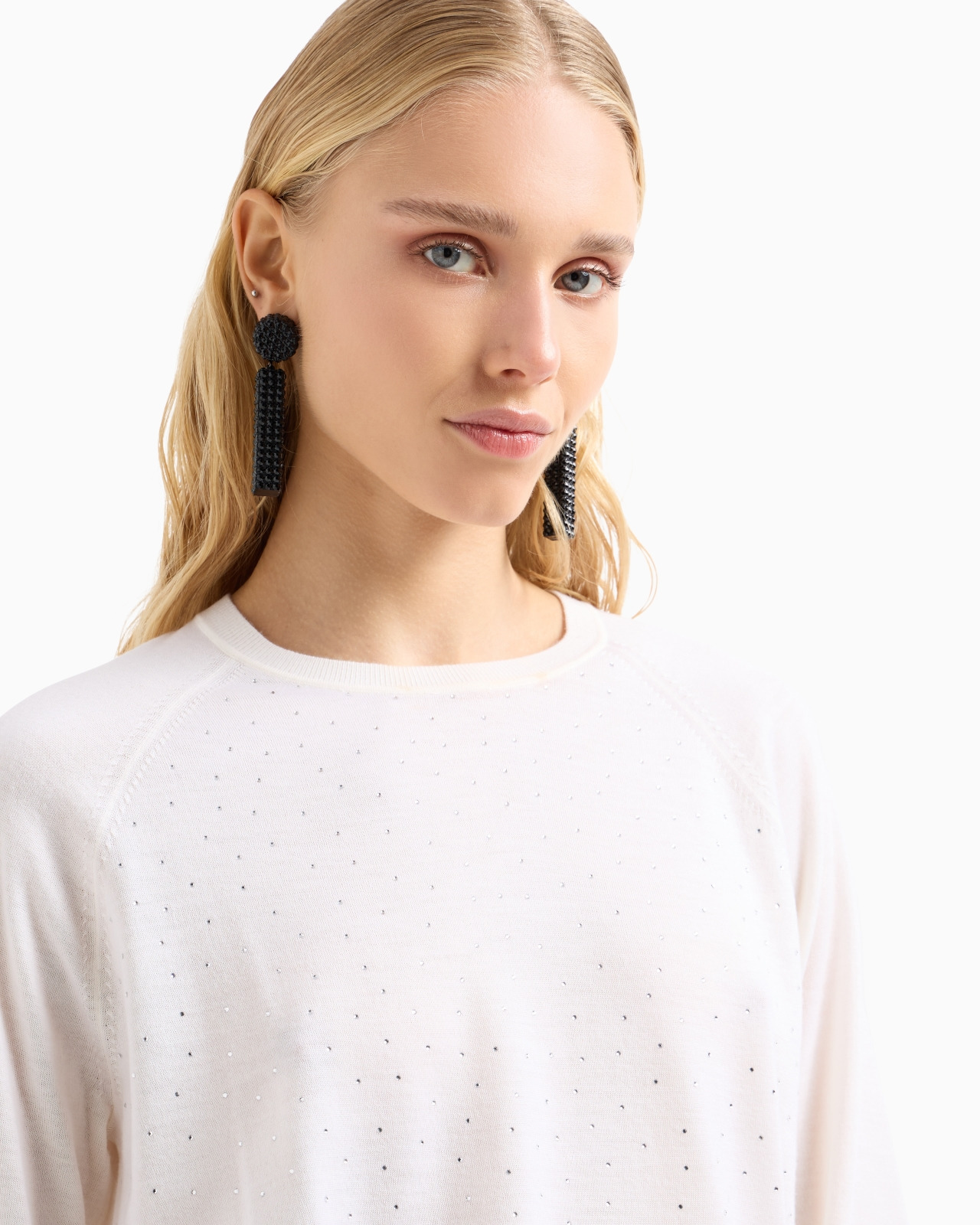 Plain-knit wool jumper with micro rhinestones - 5