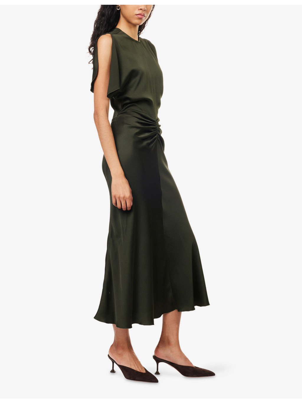 Gathered Slim-Fit Woven Midi Dress - 3