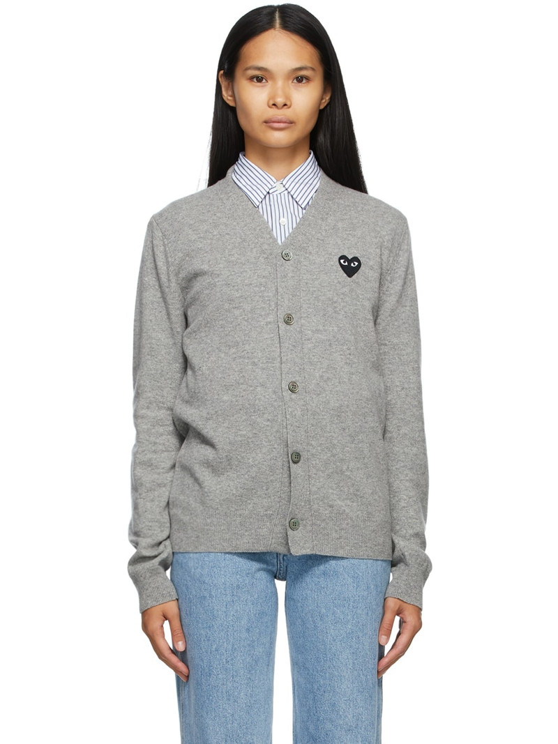 Grey & Black Heart Patch V-Neck Cardigan - 1