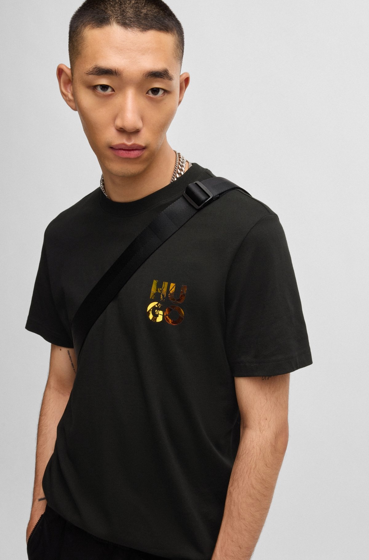 COTTON-JERSEY T-SHIRT WITH STACKED-LOGO PRINT - 3