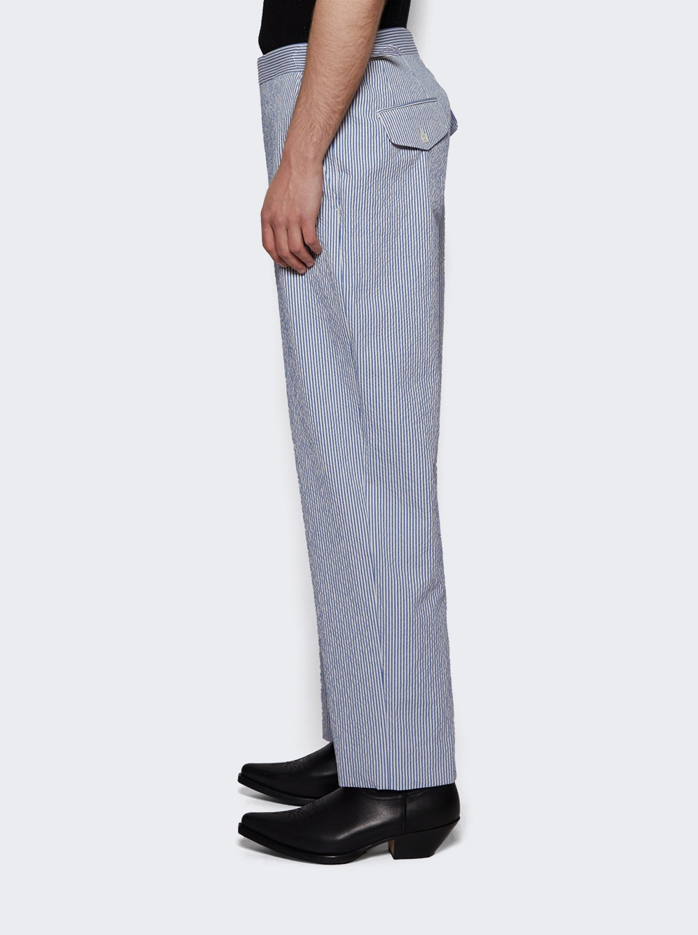 Club Stripe Side Buckle Trousers Blue And White - 3