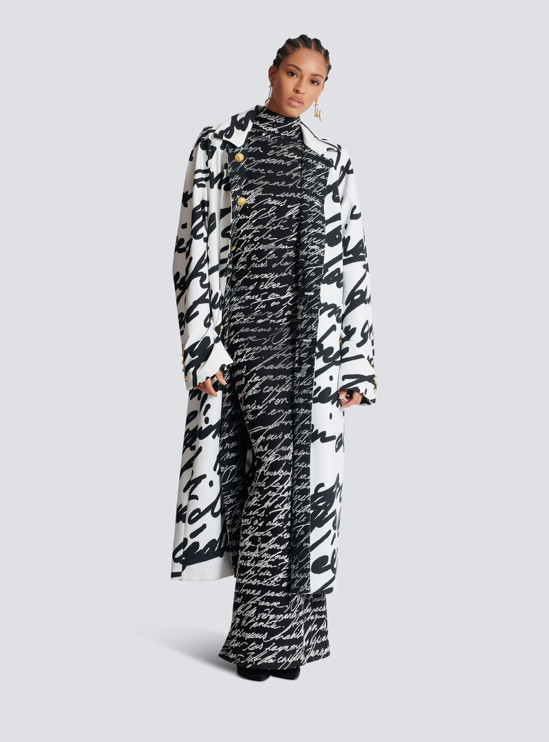 Balmain Long reversible coat with "Love Letter" print outlook