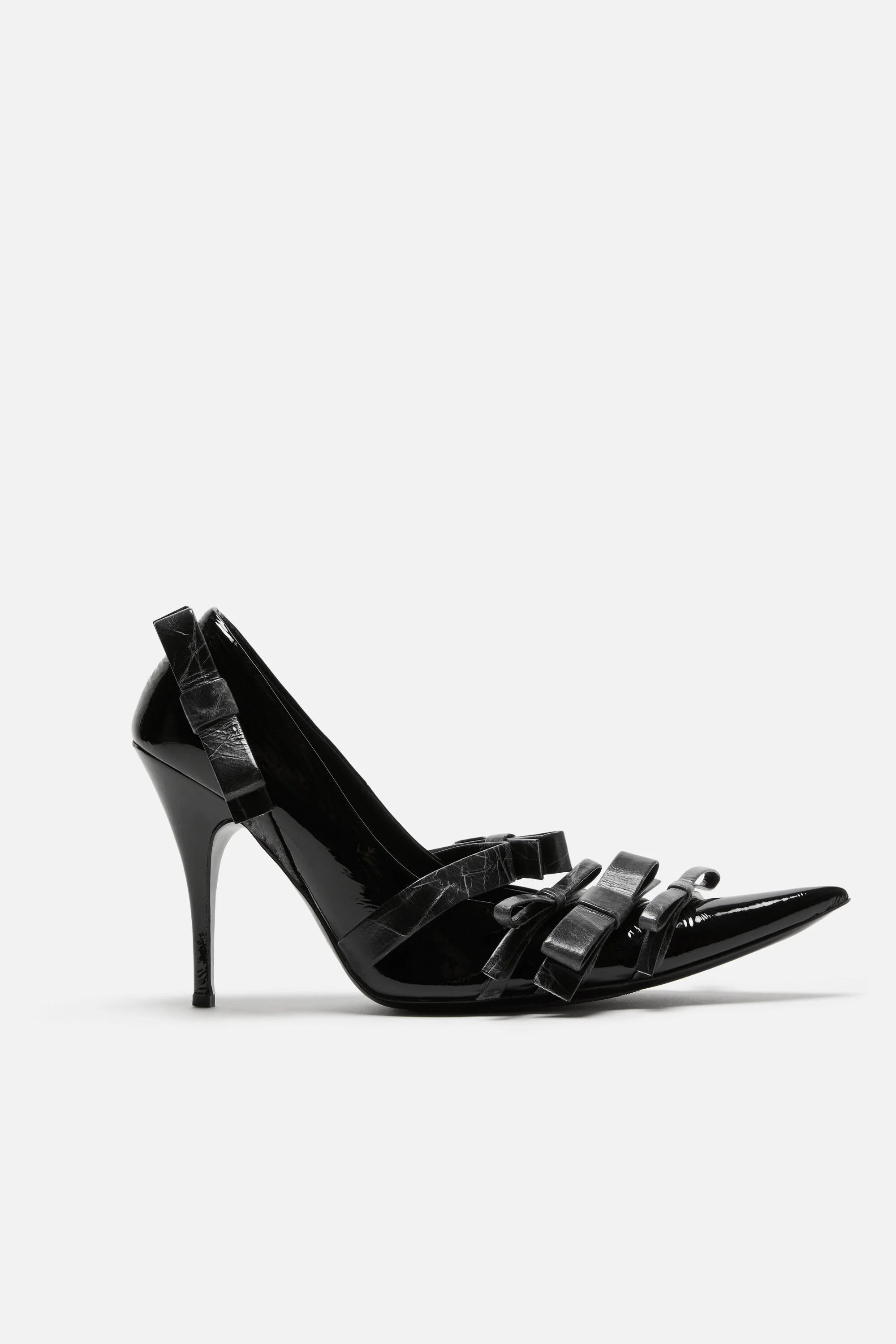Pointy leather pumps with bows - Black - 1