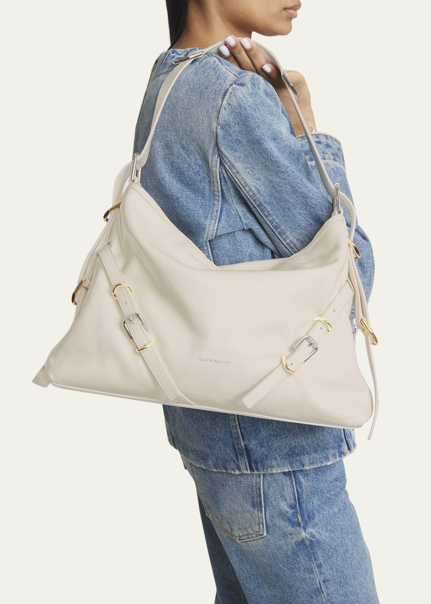 Medium Voyou Buckle Shoulder Bag in Tumbled Leather - 2