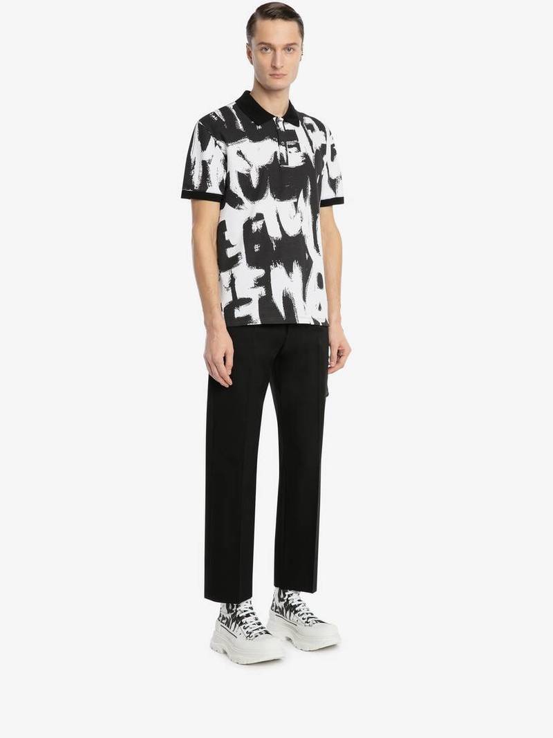 Mcqueen Graffiti Polo Shirt in White/black 3
