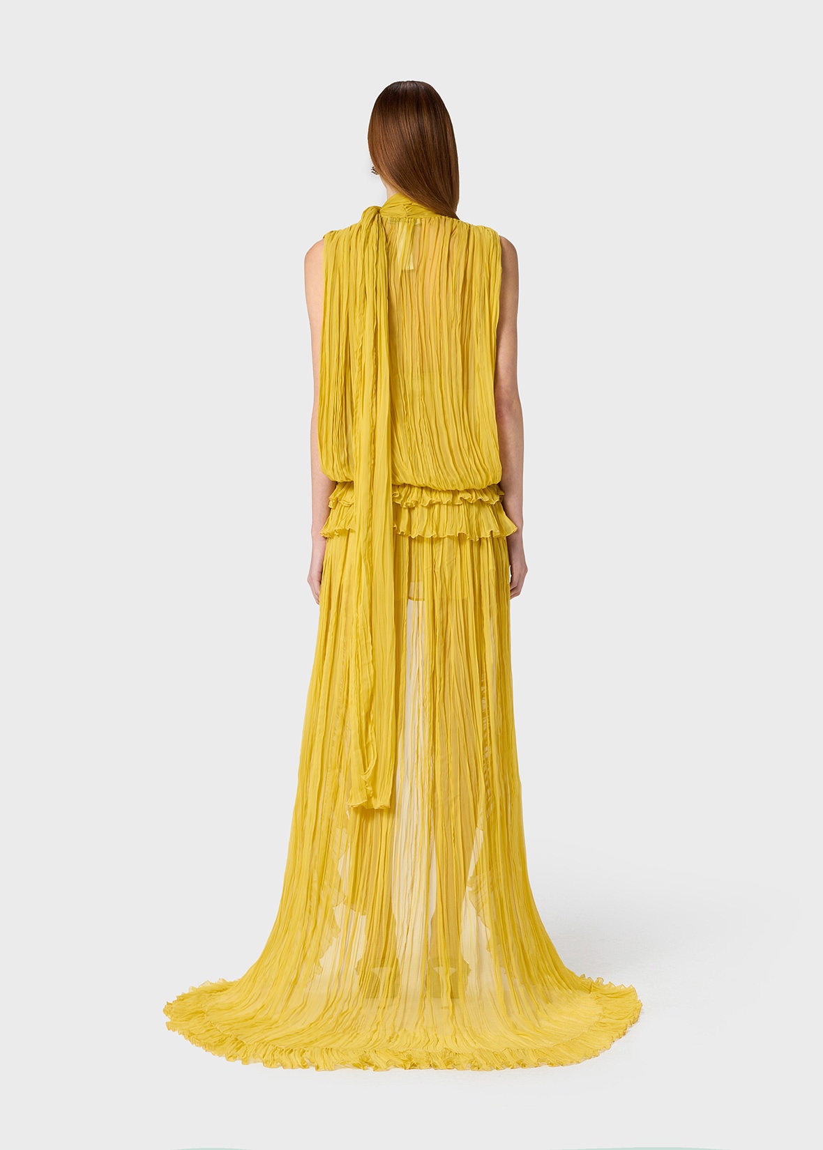 PLEATED ASYMMETRIC DRESS IN SILK CHIFFON - 4