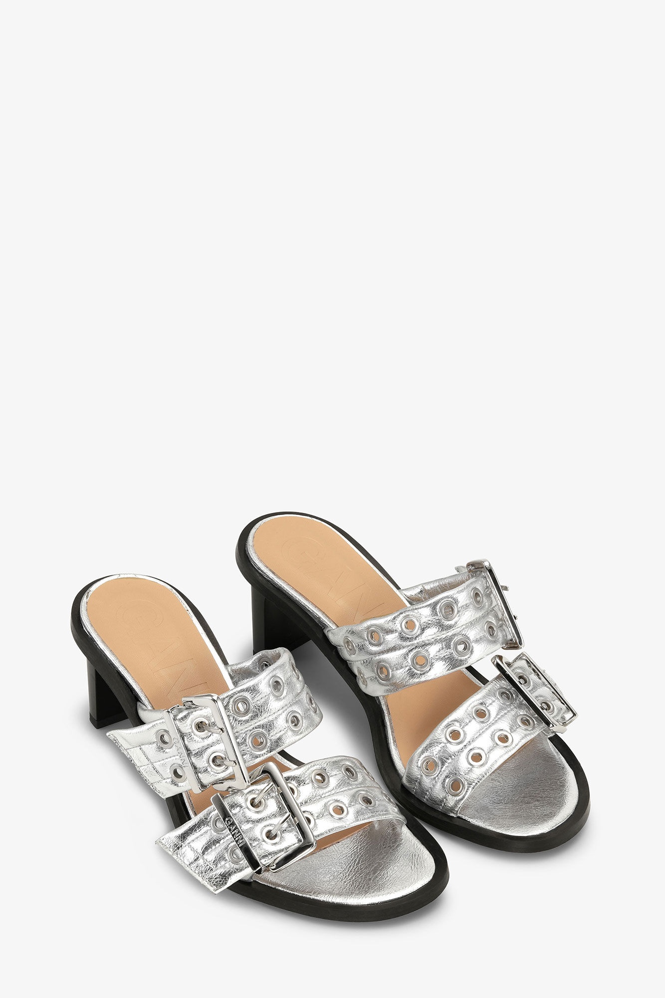 WHITE FEMININE BUCKLE HEELED MULE SANDALS - 2