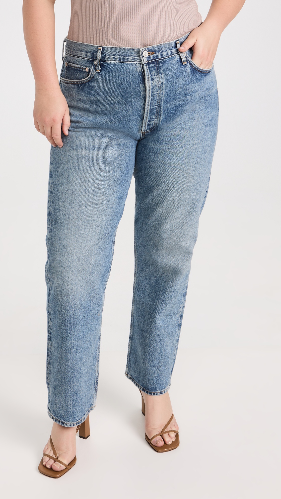 90's Pinch Waist High Rise Straight Jeans - 8
