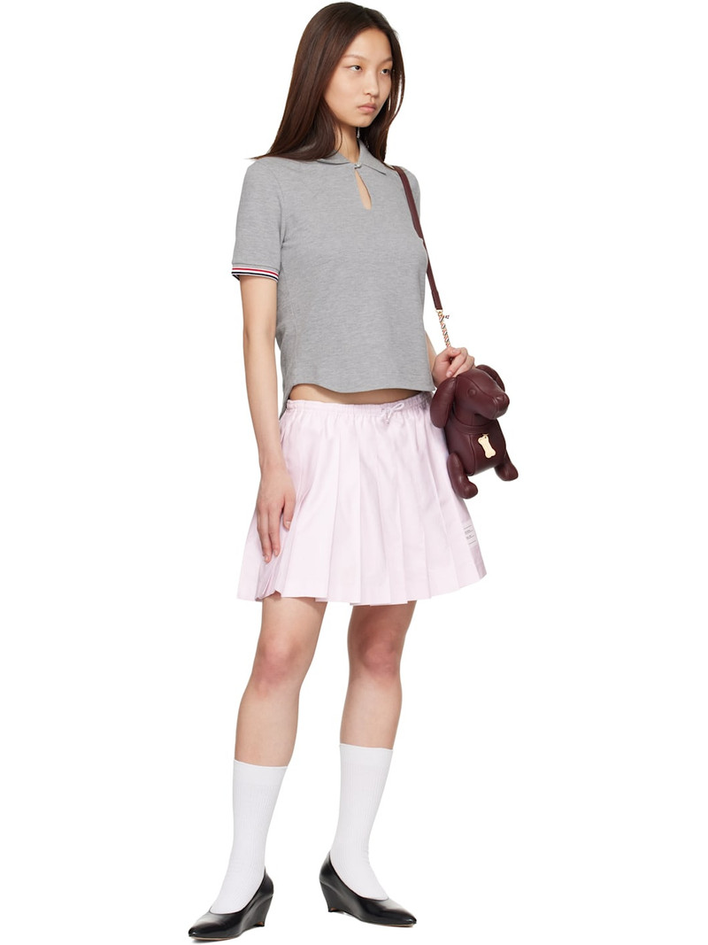 Thom Browne Pink Oxford 4-Bar Drawstring Pleated Miniskirt outlook