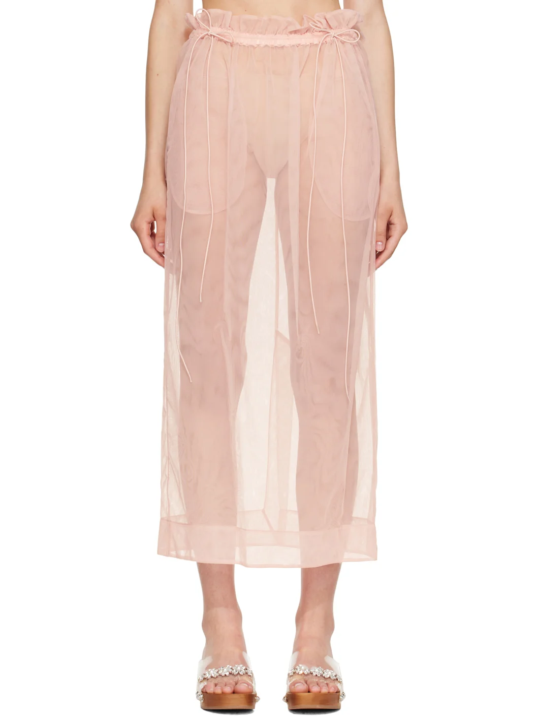 Pink Gathered Waist Cord Midi Skirt - 1