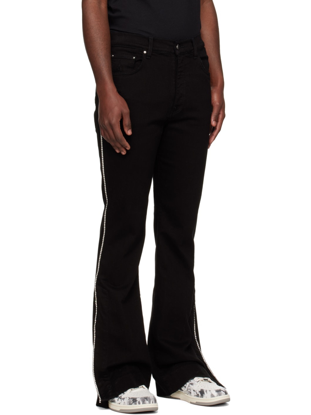 Black Crystal Stack Jeans - 2