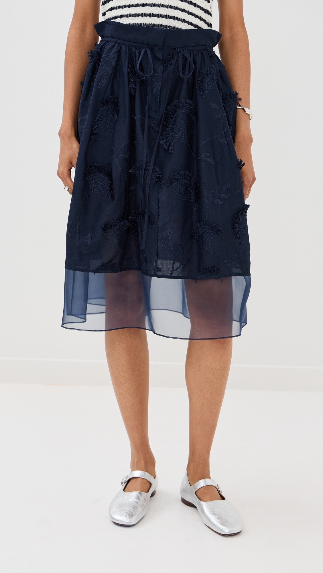 Tie Waist Midi Skirt with Organza Combo - 6