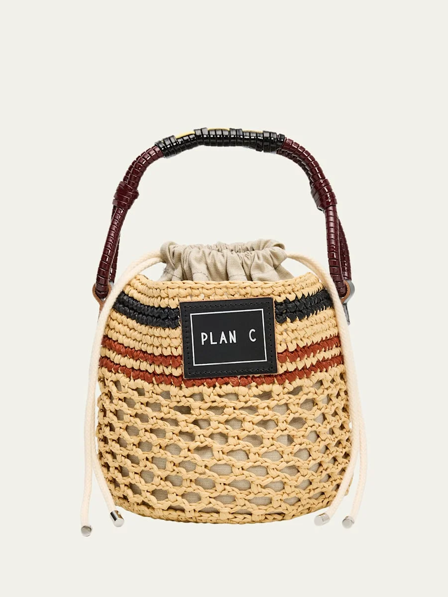 Woven Raffia Bucket Bag - 1