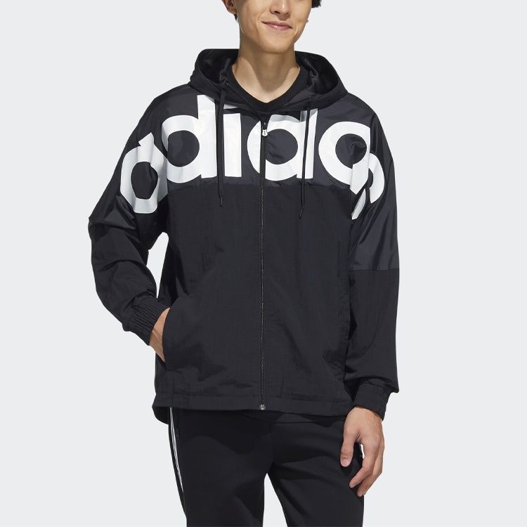 adidas Large Logo Contrast Color Stitching Athleisure Casual Sports Hooded Jacket Black HD4700 - 2