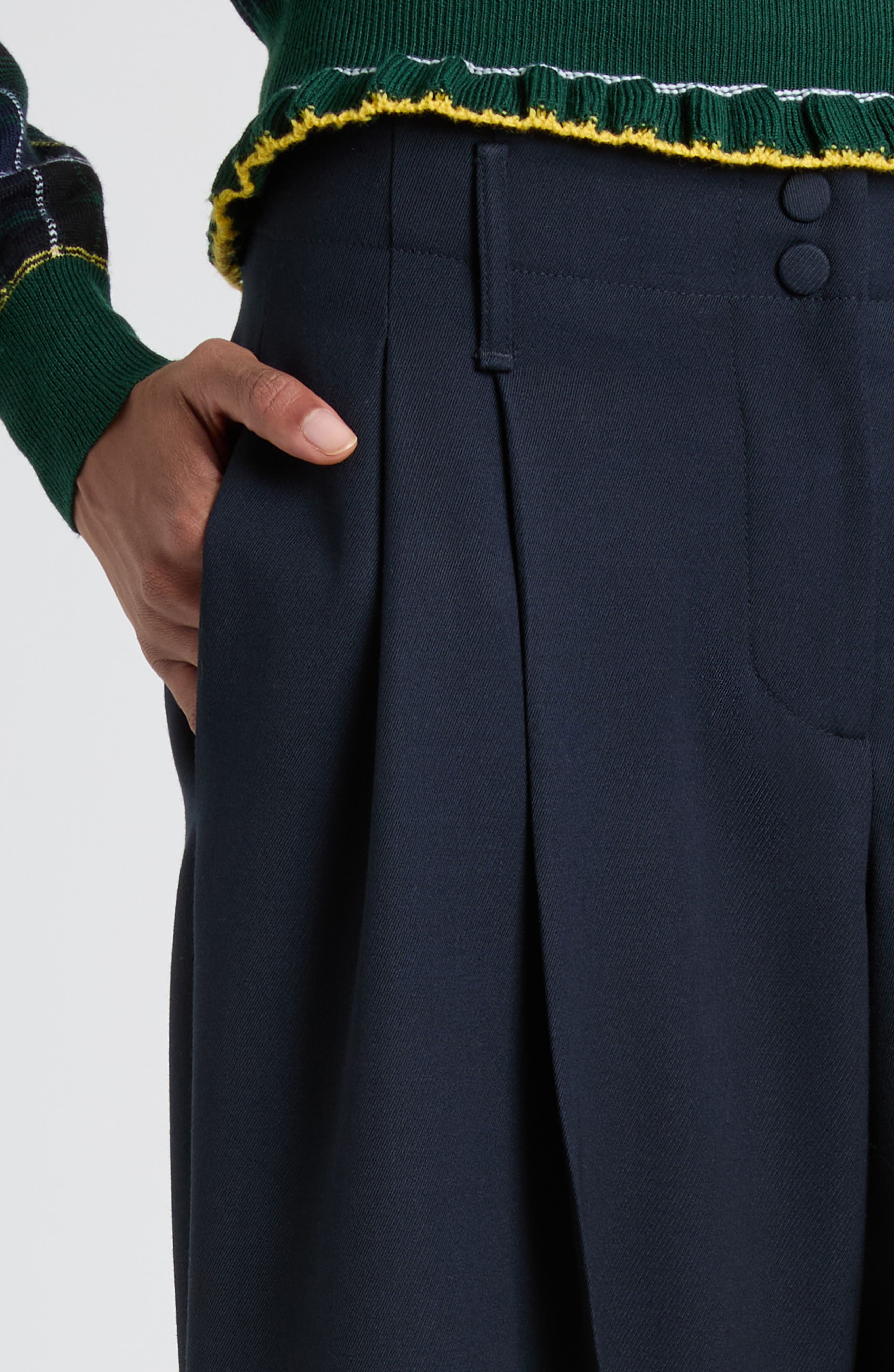 McQueen Pleated High Waist Wide Leg Tailored Wool Trousers in Navy at Nordstrom - 5