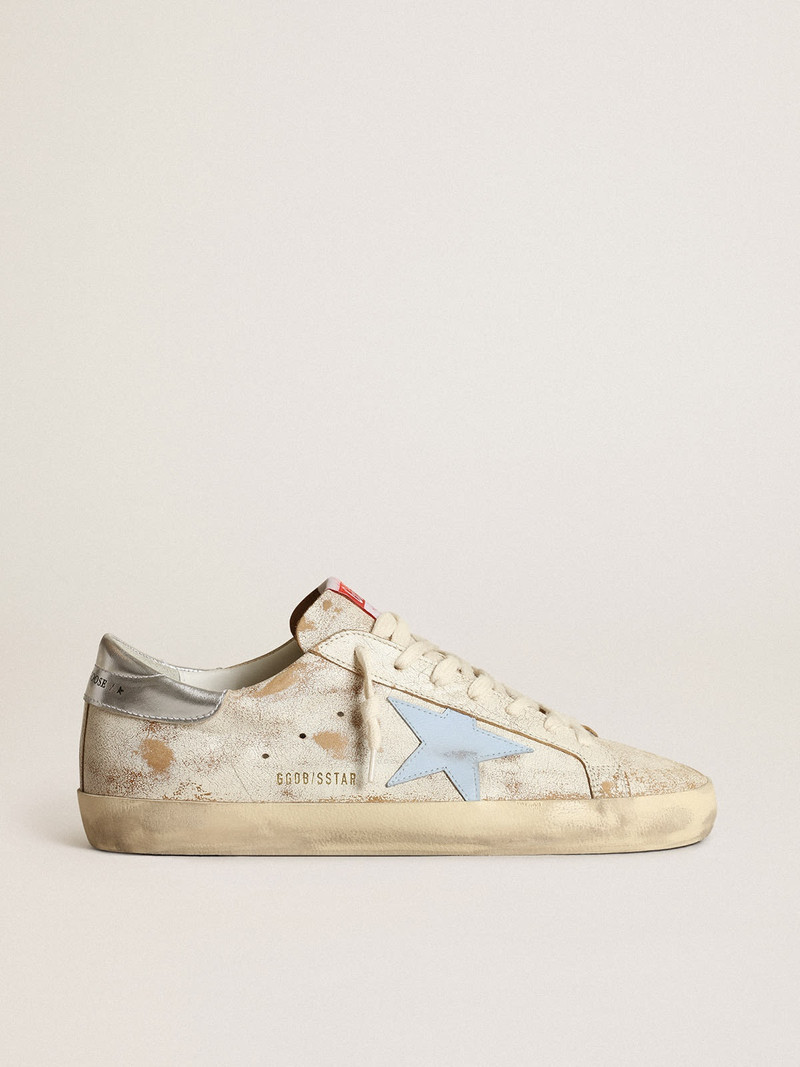 Men's Super-Star with star in smoky light blue leather and silver heel - 1