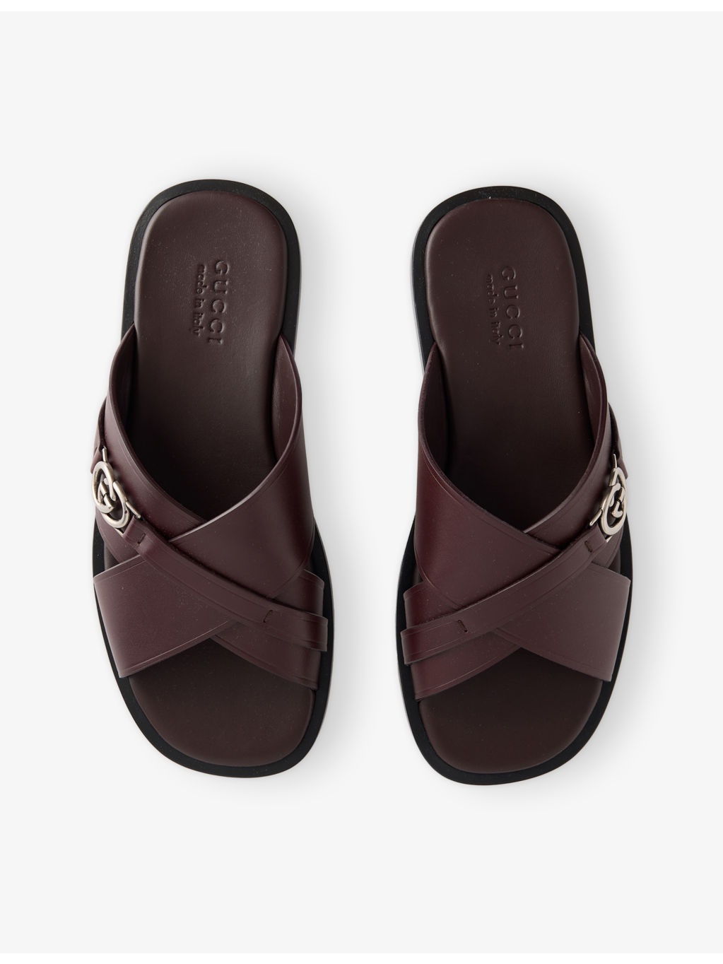 Interlocking G Leather Sliders - 2