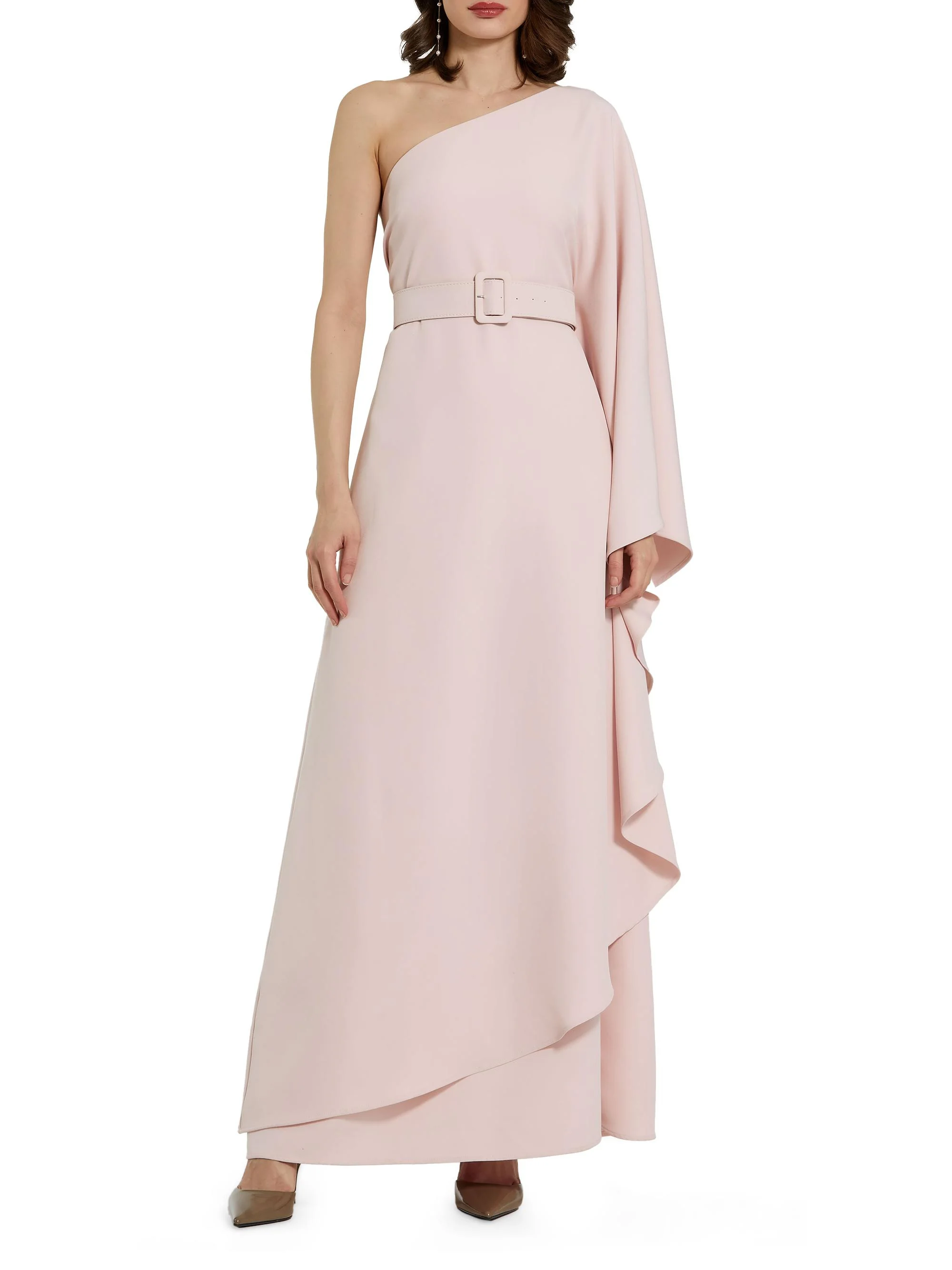 Women's Belted Crepe Kaftan Dress - Blush - 1