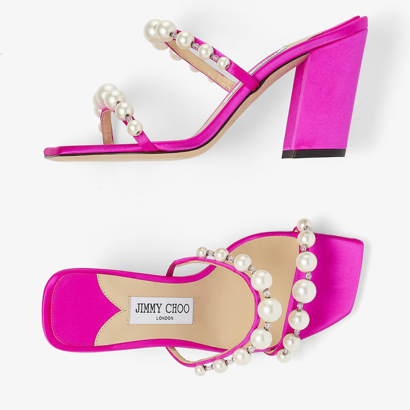 Amara 85 Fuchsia Satin Mules with Pearl Embellishment 5