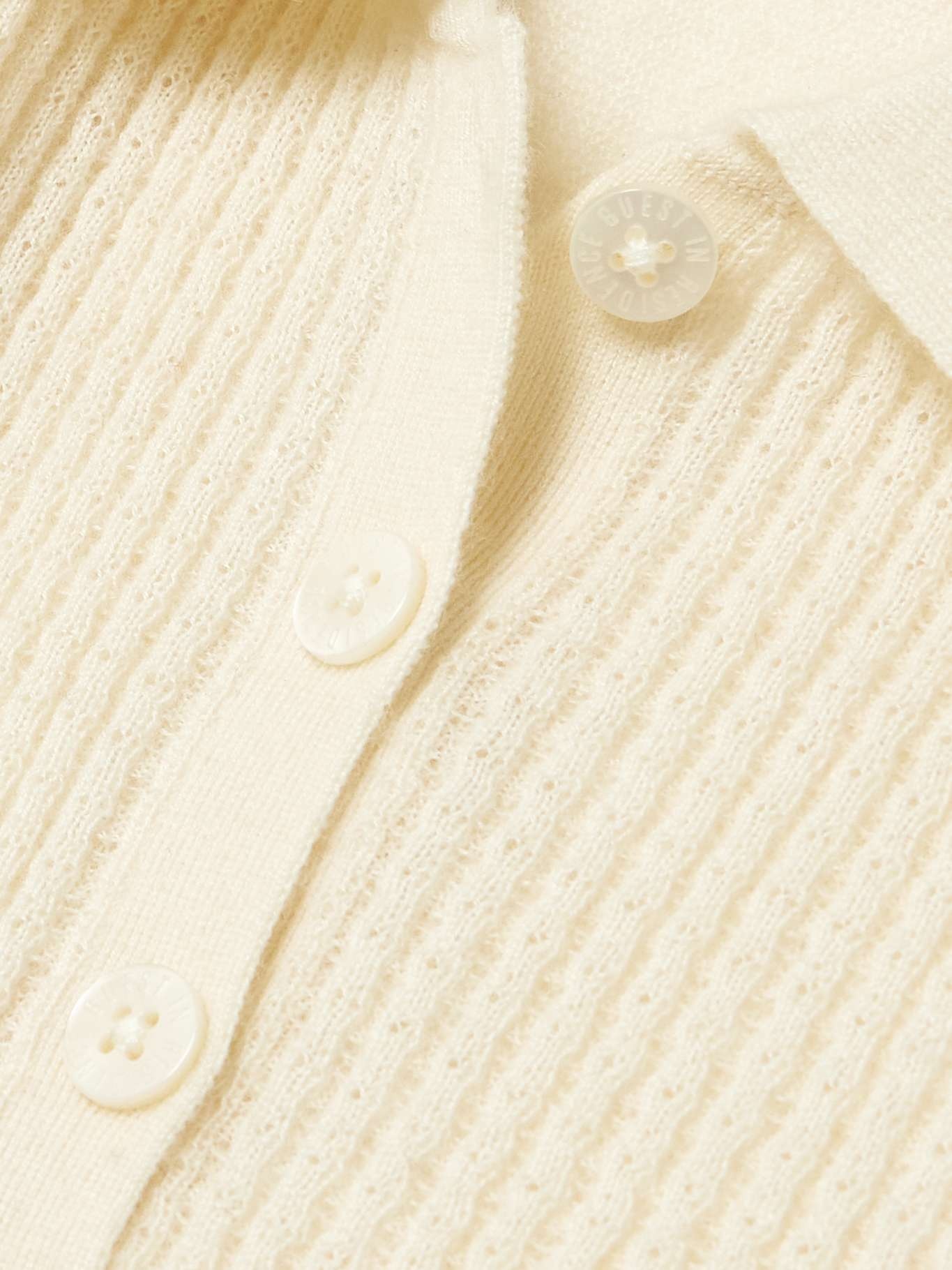 Cropped ribbed-knit cashmere polo top Cream - 5