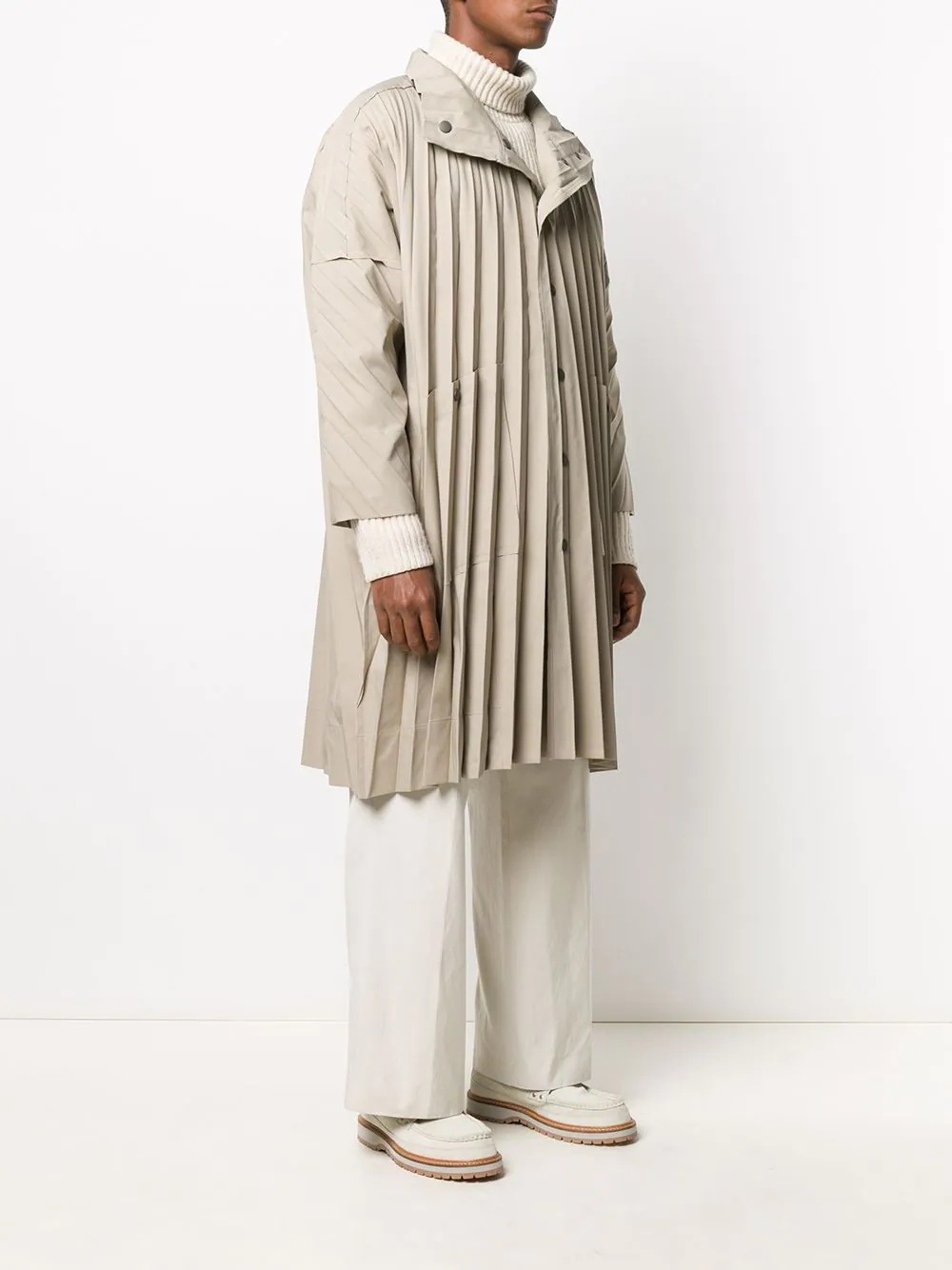 pleated funnel-neck coat - 8